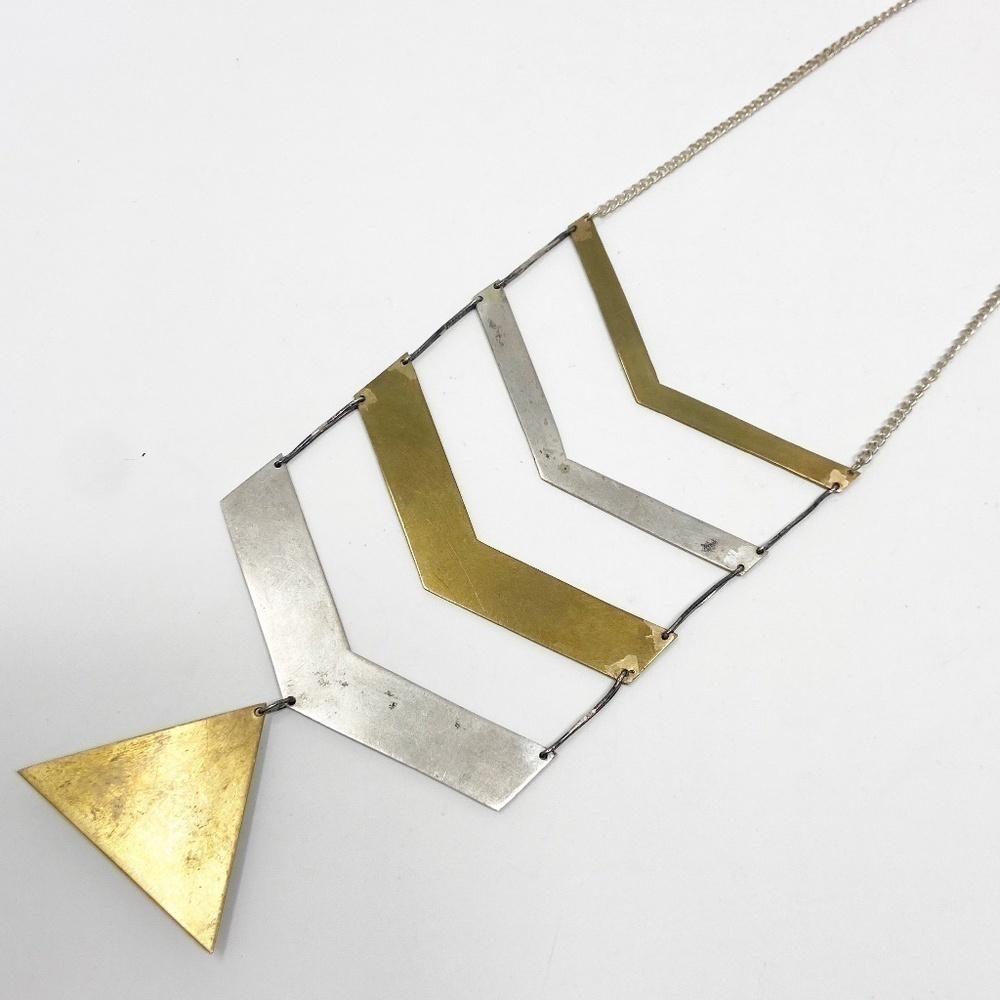 Chevron Arrow Stack Gold Silver Statement Necklace - image 5